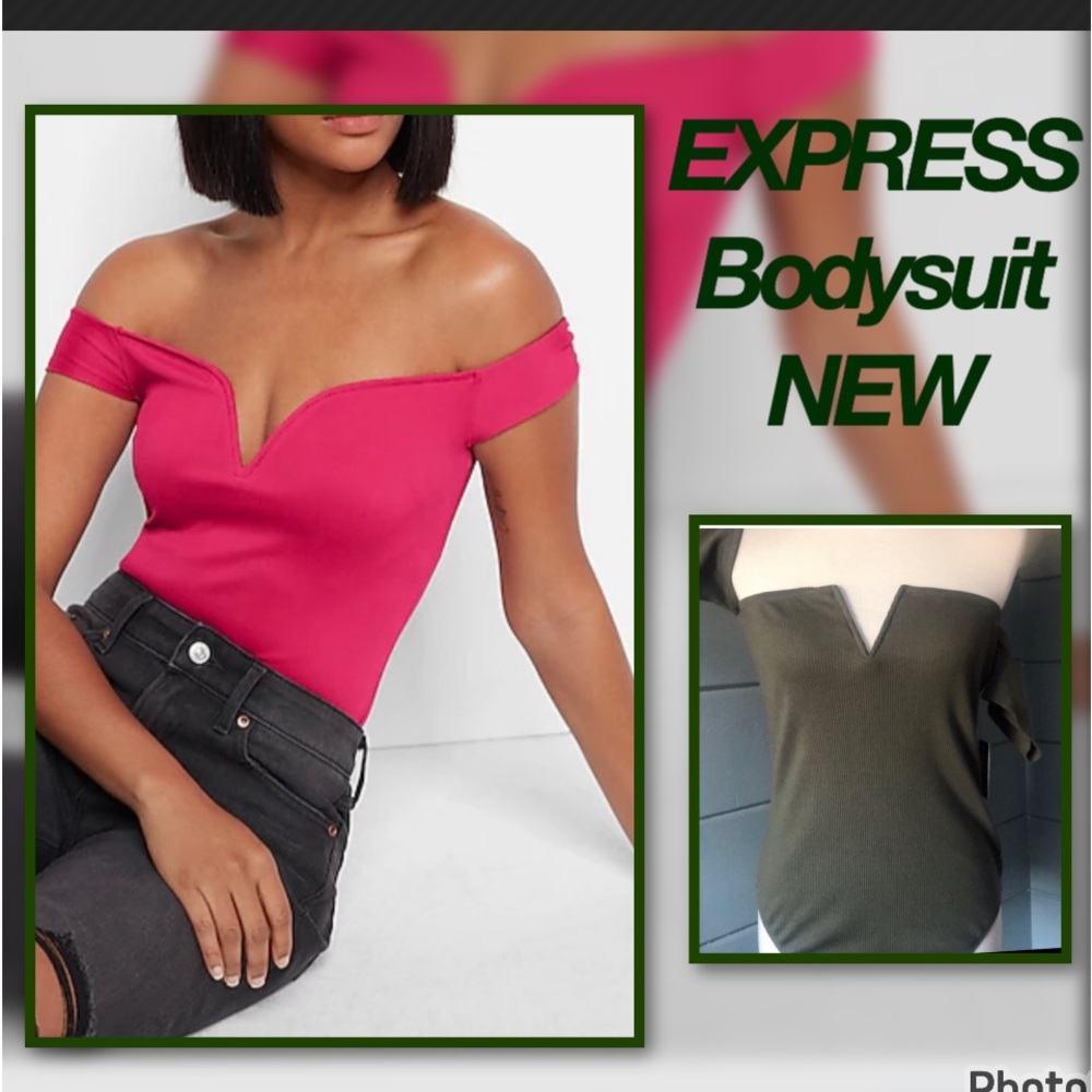 EXPRESS bodysuit, V-wire & ribbed, on or off shoulder, snap closure. NEW tags - Picture 2 of 13